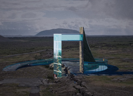 Curvilinear Glass Towers Anchored by Local Stone in Iceland’s Volcanic Landscape 
