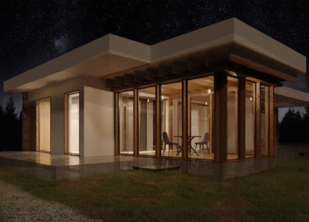 Charred Wooden Shingles Preceding a Sustainable Retreat Crafted with Local Timber  