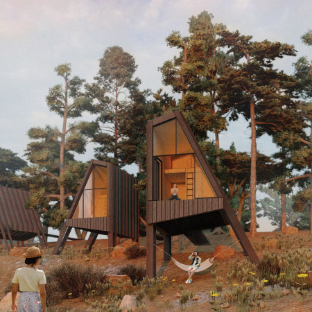 Elevated Timber Cabins Featuring Rainwater Systems and Natural Brown Cladding