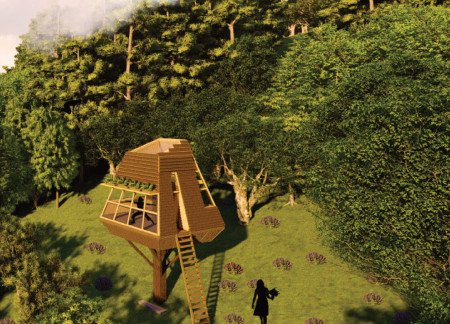 Pyramidal Retreat Crafted From Cork Cladding and Elevated Steel Framework