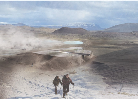 Natural Earth Integration with Geothermal Features and Transparent Glass Spaces  