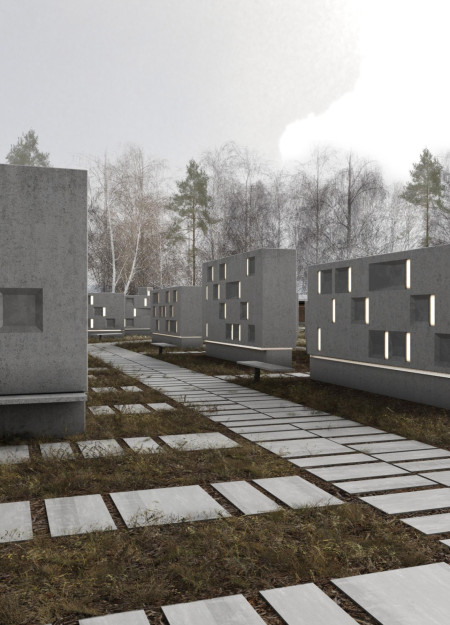 Warm-Toned Concrete Structures Enhanced by Natural Light and Personalized Columbarium Spaces