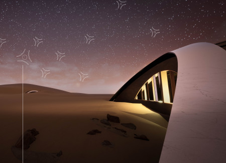 Triangular Lodges Crafted with Concrete and Glass Embracing Celestial Views in a Desert Oasis