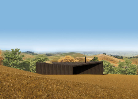 Sloped Roof Cabin Crafted From Charred Wooden Shingles and Cross-Laminated Timber  