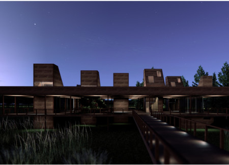 Charred Wooden Shingles and Bamboo Elevate Sustainable Riverfront Cabins