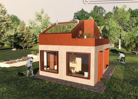 Charred Wooden Shingles Enhance Eco-Friendly Micro Living with Phytopurification Systems