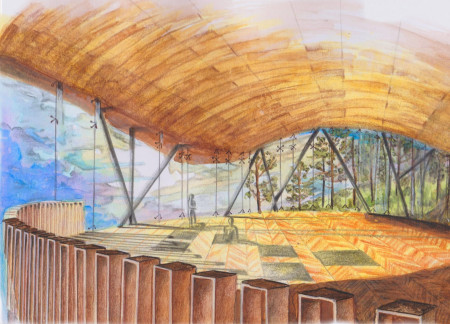Curved Roof Structure Embracing Natural Light with Sustainable Wood and Solar Solutions