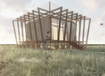 Triangular Framework of Charred Wooden Shingles Embracing Natural Light in a Remote Retreat  