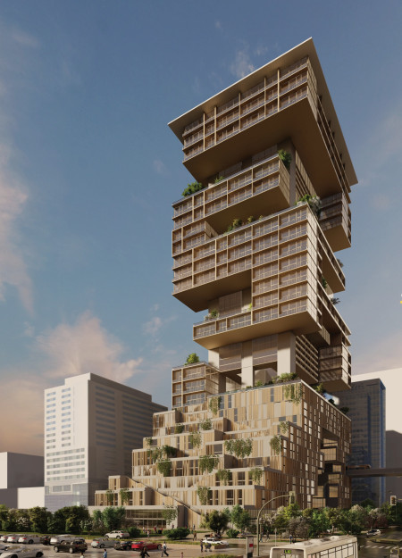 Biophilic Community Oasis With Engineered Timber and Green Roof Integration  
