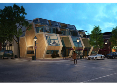Charred Wooden Shingles and Cross-Laminated Timber Create a Seamless Community Space