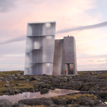 Translucent Polycarbonate Observation Tower Overlooking Tectonic Landscape