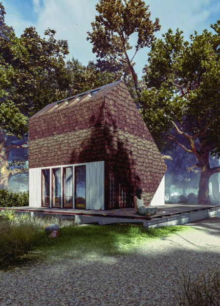 Charred Wooden Shingles and Reflective Panels Enhance Natural Light in Sustainable Community Space