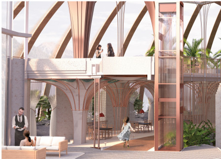 Biophilic Sanctuary Featuring ETFE Roofing and Sustainable Gray Brick Walls