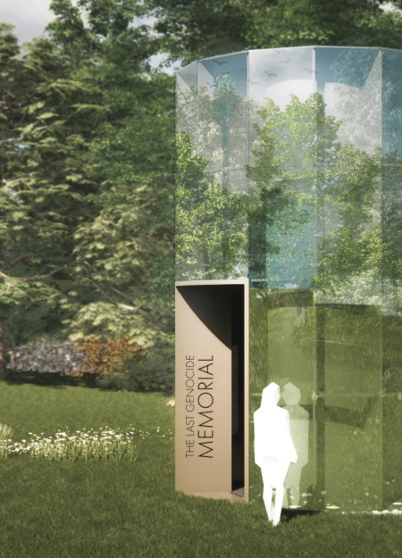 Reflective Glass Panels and Weathered Corten Steel in a Commemorative Space for Remembrance