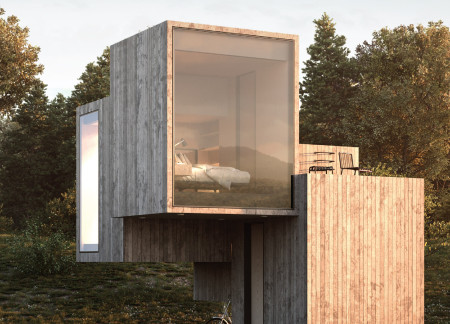 Staggered Volumes Embrace Natural Light with Charred Wood and Glass Integration in Compact Residence