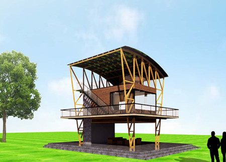 Charred Wood Shingles and Solar Integration in Compact Sustainable Living