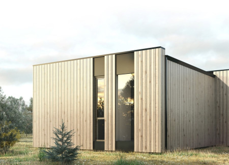 Charred Wooden Shingles and Timber Frame Create Sustainable Modular Living Space  