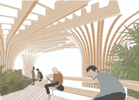 Laminated Timber Canopies Overlook Serene Cliffside Yoga Retreat