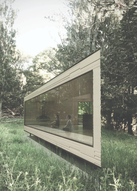Charming Spaces of Radiata Pine Enhanced by Natural Light and Meditation Areas