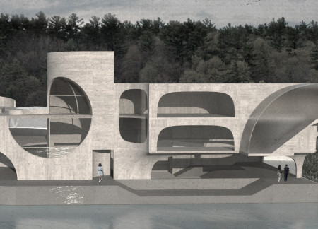 Curvilinear Forms Enhanced by Concrete and Glass in a Coastal Retreat  