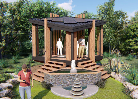 Elevated Meditation Retreat Crafted from Glued Laminated Wood and Panoramic Glazing