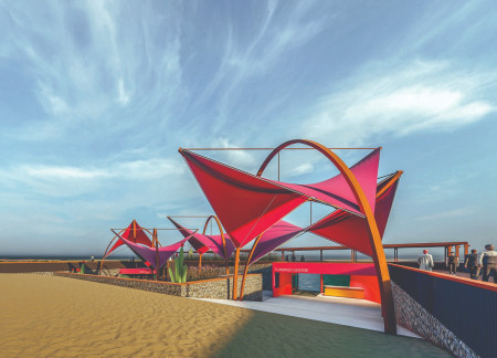 Gabion Wall Structures Enveloping A Sustainable Observation Hub With Natural Materials  