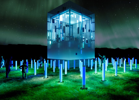 Illuminated Pathways of Perforated Aluminum Within Eco-Friendly Landscapes