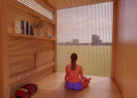 Charred Wooden Shingles and Slatted Facade Enhance Calm Retreat for Mindful Reflection  