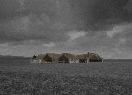 Turf Roof Cabins Enhanced by Local Stone and Geothermal Heating in Icelandic Landscape