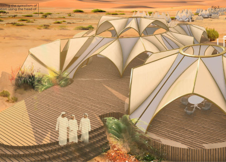Tensile Fabric Structures and Curvilinear Forms in Eco-Friendly Desert Lodging