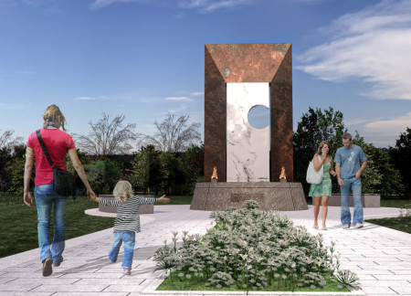Weathered Steel and White Marble Monument Emphasizing Remembrance and Resilience