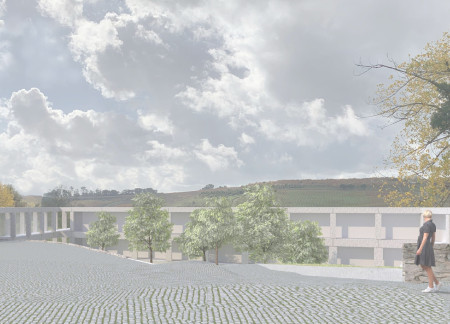 Panoramic Views Framed by Exposed Concrete and Green Roofs in Vineyard Hospitality  