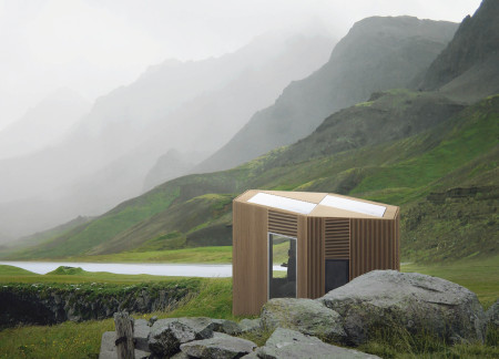 Hexagonal Design Featuring OSB and Fiber Insulation in a Mountainous Setting  