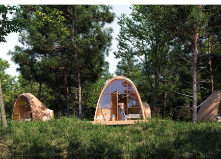 Charred Wooden Shingles and Cross-Laminated Timber Panels in a Harmonious Community Space