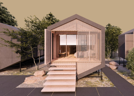 Charred Wooden Shingles Enhance Prefabricated Micro Homes with Cross-Laminated Timber Structure