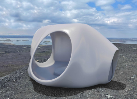 Curvilinear Structure Embracing Natural Stone and Concrete For Community Gathering Space