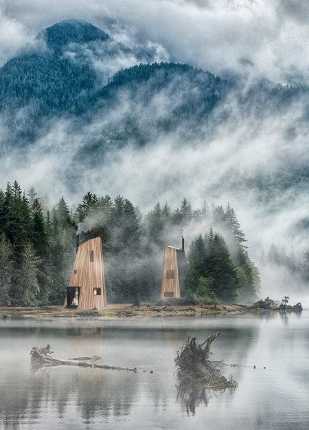 Rainwater Harvesting Roofs and Pinewood Facades in a Nature-Integrated Retreat
