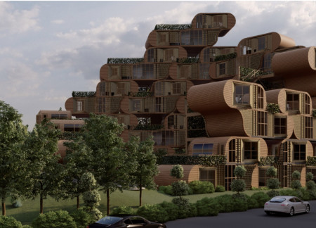 Charred Wooden Shingles and Curvilinear Forms in Sustainable Urban Housing  
