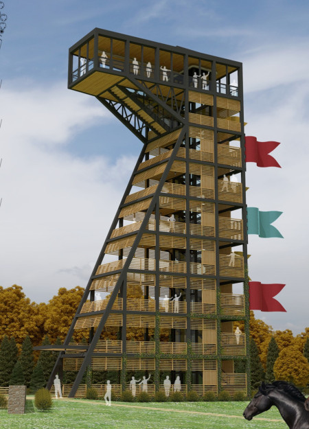 Pine and Steel Lookout Tower Embracing Geothermal Efficiency Amidst Natural Landscapes