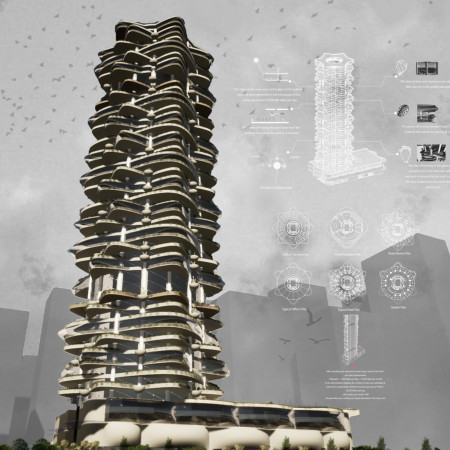 Vertical Farm Incorporating Local Stone And Sustainable Vegetation Within A Twisting Concrete Structure
