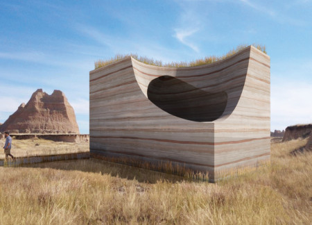 Rammed Earth Pavilion Seamlessly Integrating with Badlands Terrain