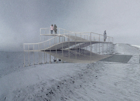 Pleated Form Crafted from Aged Timber and Steel Overlooking Volcanic Terrain