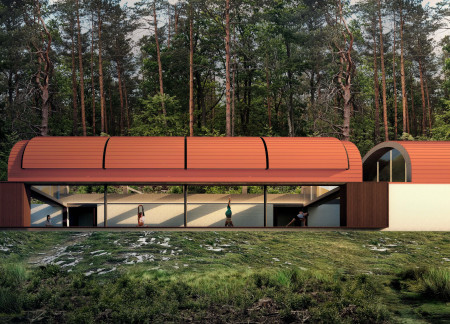Charred Wooden Shingles and Cross-Laminated Timber Panels Shape Multifunctional Urban Space  