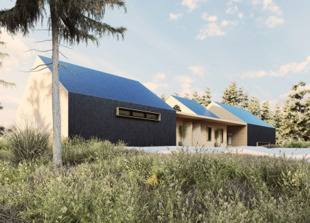 Timber House with Sloped Roof Integrating Natural Stone and Expansive Glass in Coastal Setting