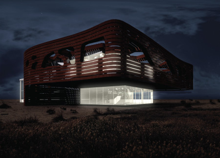 Elevated Structure of Precast Concrete and Wood Cladding Embracing Wetland Conservation