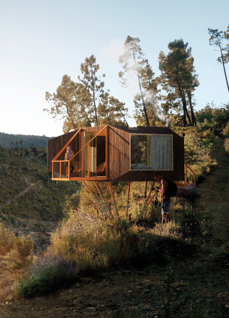 Elevated Living Spaces Constructed with Cross-Laminated Timber and Charred Wooden Shingles