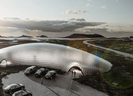 Charred Wooden Shingles and Timber Gridshell Roofs in a Volcanic Landscape Designed for Cultural Expression
