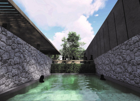 Charred Wooden Shingles and Tranquil Reflection Pools in an End-of-Life Care Facility  