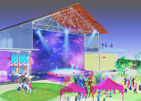 Metal Truss Structure With Green Roof And Flexible Urban Pods For Community Engagement