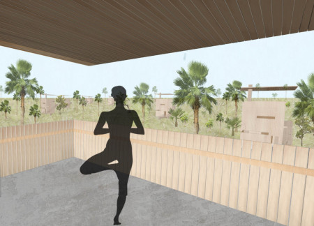 Elevated Structure Featuring Timber Cladding and Solar Integration for Mindfulness Practice